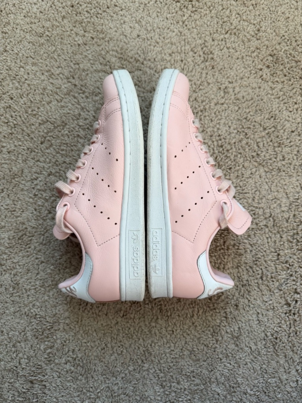 Adidas Stan Smith Pink Leather Sneakers Size US 6.5 Cursive Script Heel EE7708 - Picture 3 of 8